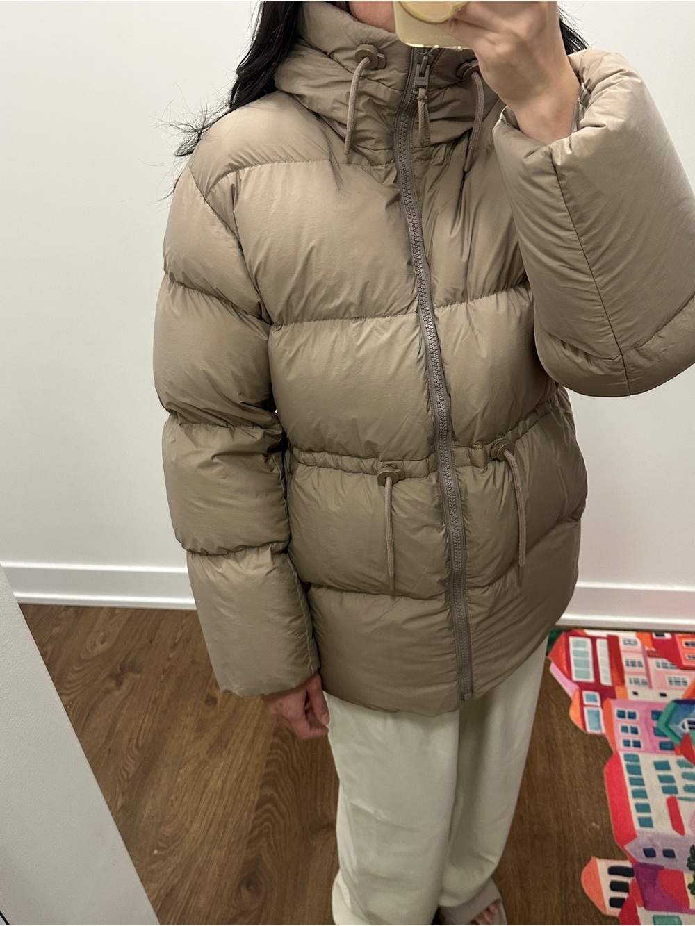 Women’s Taupe Puffer Jacket with Hood